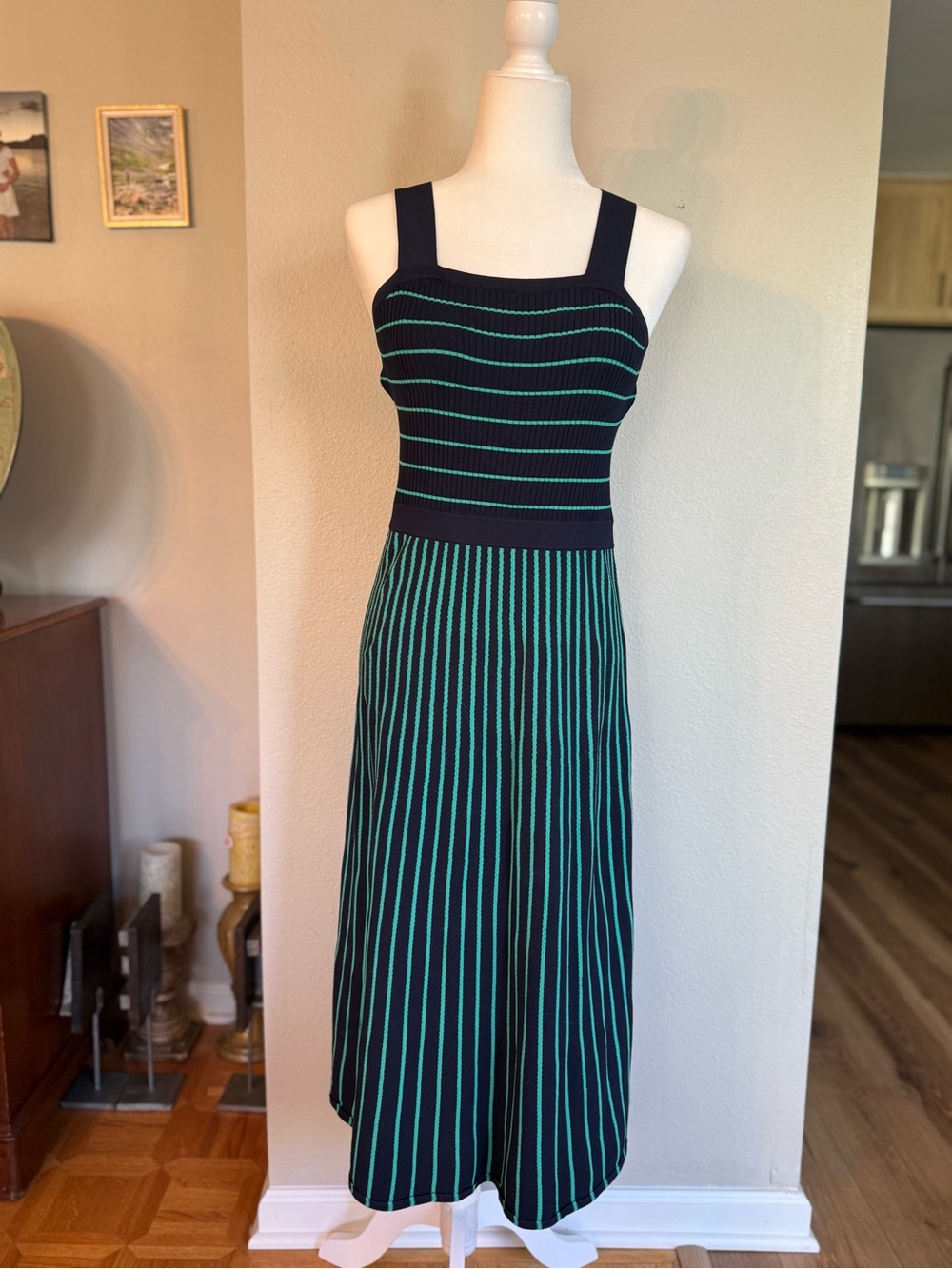 Banana Republic Navy and Teal Striped Knit Midi Dress